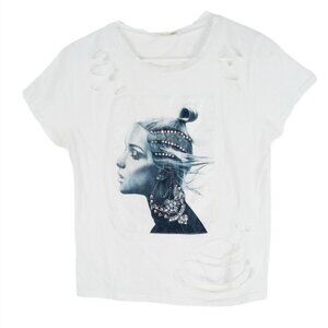 Distressed Graphic Tee Jeweled Profile Rhinestones M